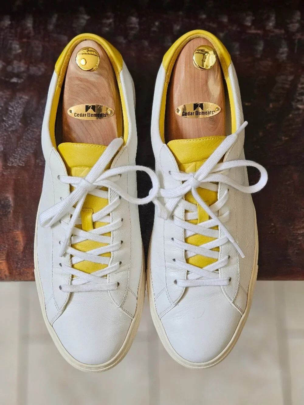 KOIO Men's Capri Full-Grain Leather Sneakers, White/Yellow, Sz EU 46 US 13